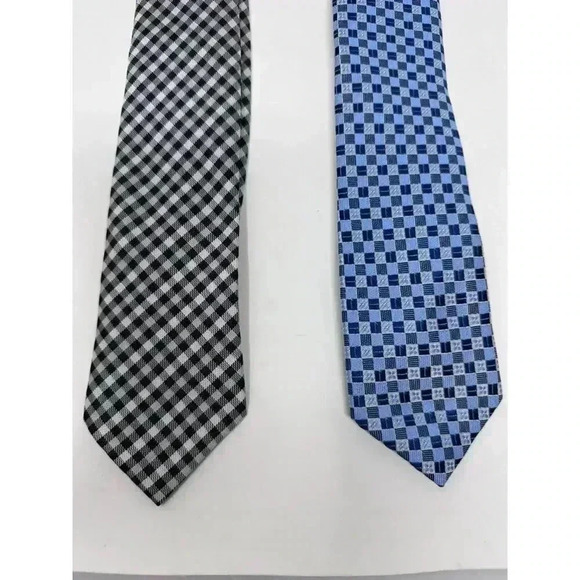 Youth Clip On Neck Tie - Set of Two - Black/White and Blue/Gray - Picture 2 of 11